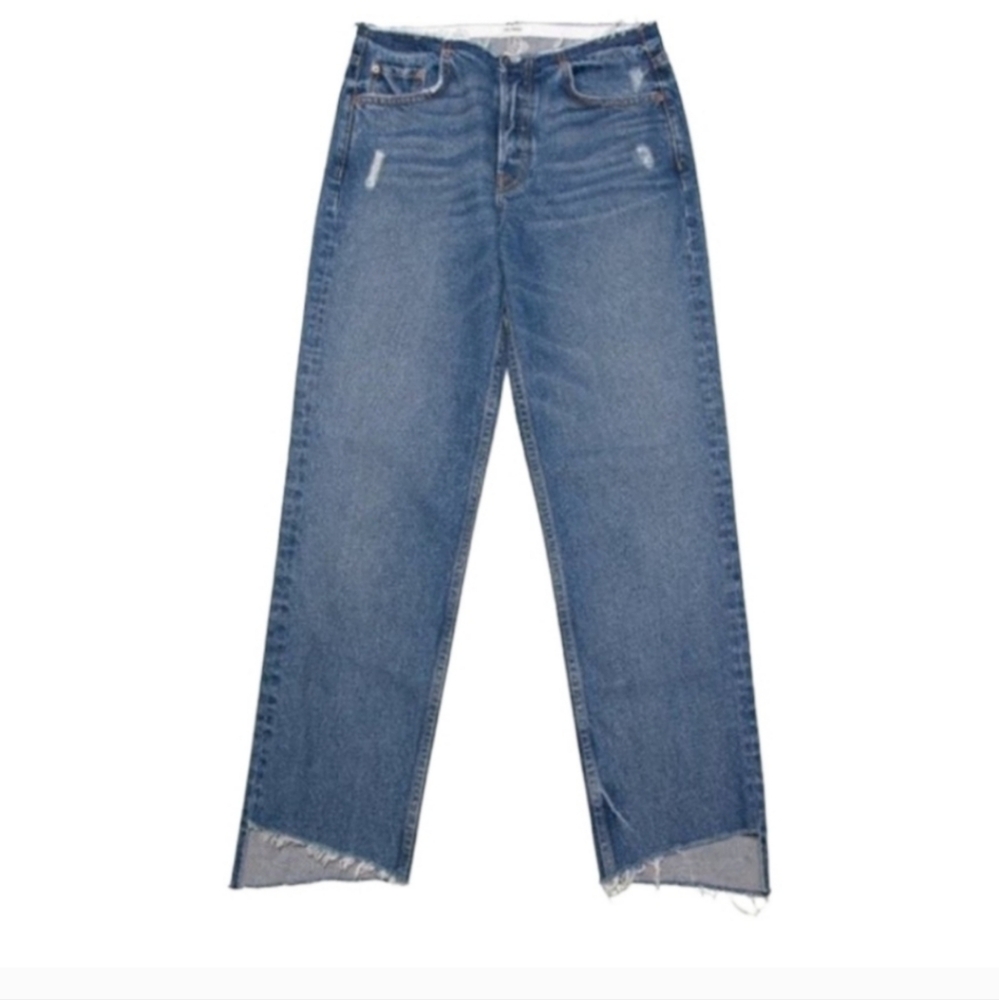 GRLFRND Shannan Step Hem Crop Distress Button Fly‎